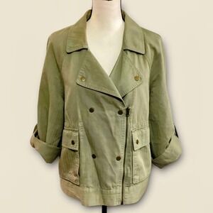 Loft Women's Utility Jacket Motto Linen/Cotton Roll-Tab Sleeve Pockets in Large